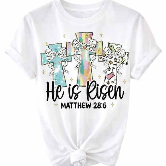 Tops - Women's 'He is Risen' Graphic Tee - White